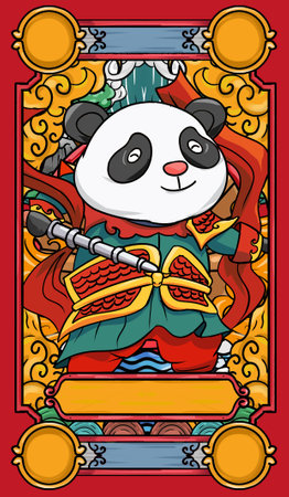 Original hand drawn cartoon panda illustration poster materialの写真素材