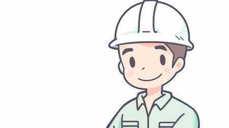 Illustration of a male worker wearing a hard hat with a smileの素材