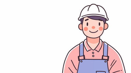 Vector illustration of a man in overalls and a hard hat.の素材