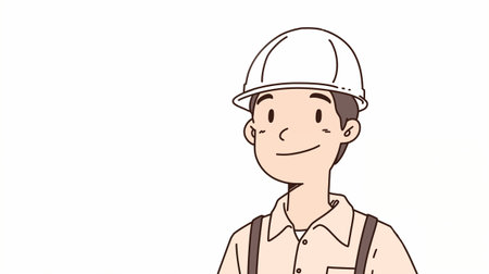 Illustration of a male worker wearing a hard hat with a smileの素材