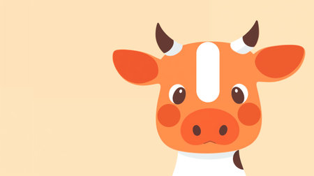 Cute cartoon cow on a light background. Vector illustration in flat style.の素材