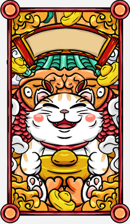 Original hand drawn cartoon cute lucky cat illustration poster materialの写真素材