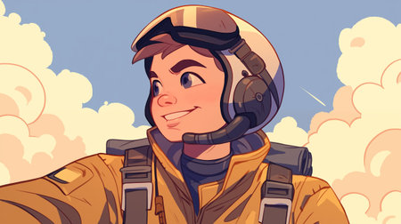 Vector cartoon illustration of a pilot in a spacesuit and helmet.