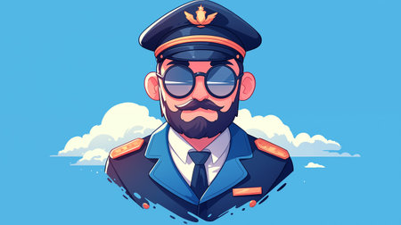 Policeman in sunglasses and a cap with a mustache. Vector illustrationの写真素材