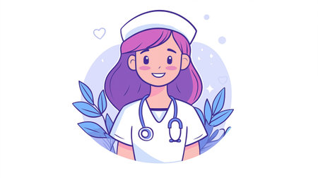 Nurse with a stethoscope in her hand. Vector illustrationの写真素材