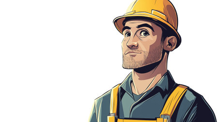 Portrait of a man in a construction helmet. Vector illustration.の写真素材