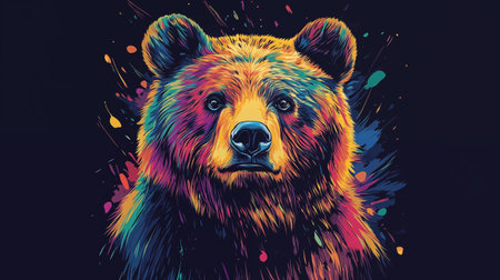 Colorful portrait of a brown bear on a dark background. Vector illustrationの写真素材