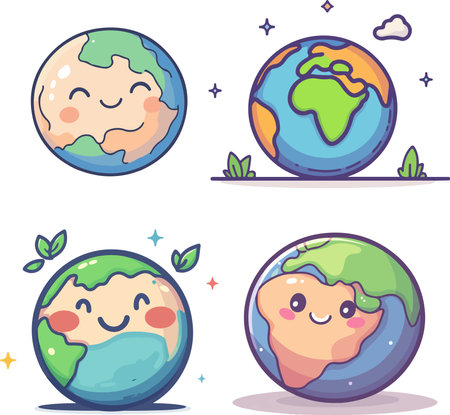 Illustration of a Cute Kids Wearing a Face Mask Around the Earthのイラスト素材