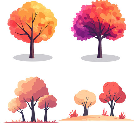 Autumn trees. Vector illustration of a set of isolated trees.のイラスト素材