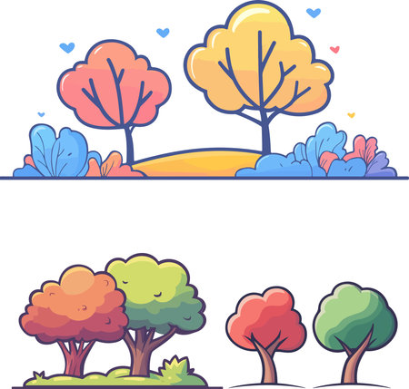 Vector Illustration of Cartoon Trees in the Park on a White Backgroundのイラスト素材
