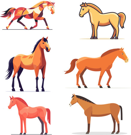 Horses set. Cartoon illustration of horses vector set for web designのイラスト素材