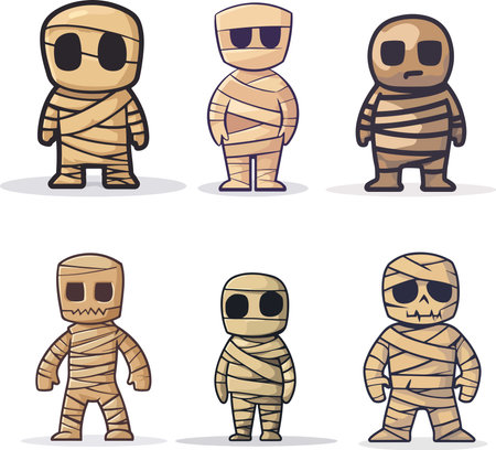 Cartoon mummy characters set. Vector illustration of a mummy set.のイラスト素材