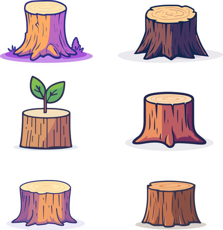 A set of tree stump icons. Vector illustration isolated on white background.のイラスト素材
