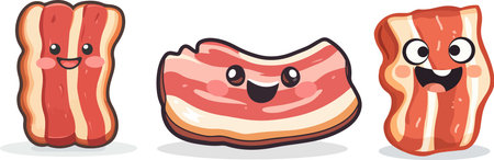 Vector illustration of cartoon bacon character set. Isolated on white background.のイラスト素材