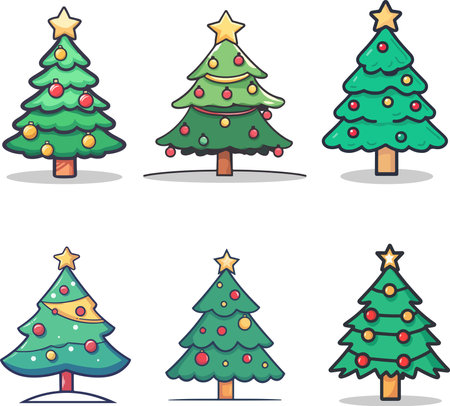 Christmas tree cartoon collection with star and christmas tree vector illustration.のイラスト素材