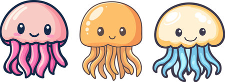 Illustration of Cute Jellyfish Cartoon Mascot Characters Setのイラスト素材