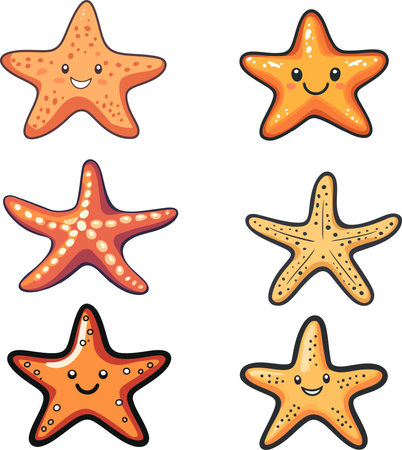 Cartoon Starfish Collection Isolated On White Background, Vector Illustrationのイラスト素材