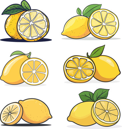 Lemon collection. Vector illustration. Isolated on white background.のイラスト素材