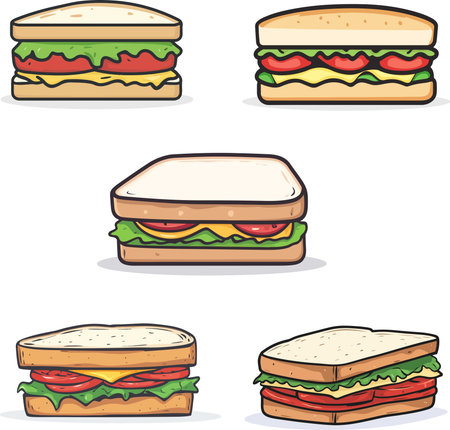 Sandwiches set. Vector illustration isolated on a white background.のイラスト素材