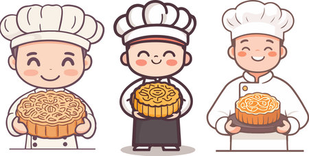 Cartoon Illustration of Cute Male Chef Characters with Biscuitsのイラスト素材