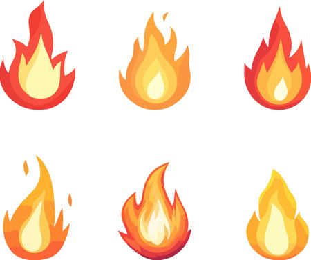 Illustration of a set of cartoon fire flames on a white backgroundのイラスト素材