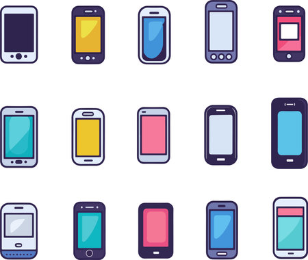 Mobile phone icon set in flat style. Vector illustration of mobile phone icons.のイラスト素材