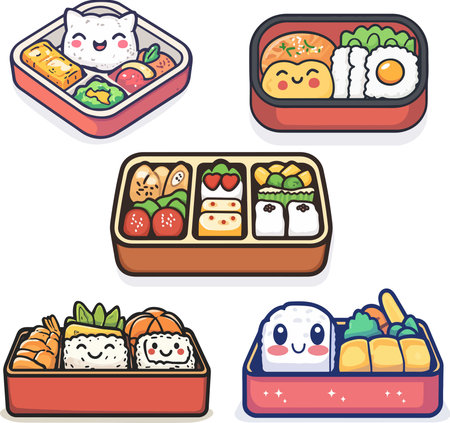 Japanese food icon set. Cartoon illustration of Japanese food vector icons set.のイラスト素材