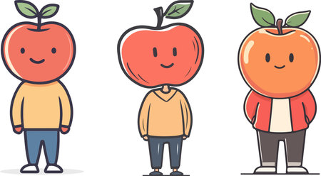 Illustration of a Little Boy Holding an Apple While Standing and Smilingのイラスト素材