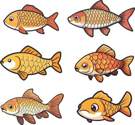 Illustration of a set of goldfish on a white background.のイラスト素材