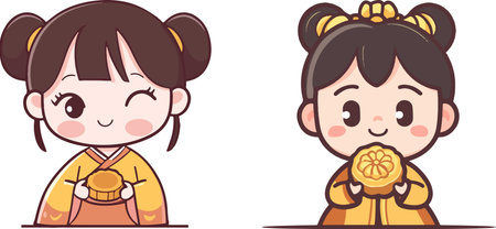Illustration of a Kid Boy and Girl Celebrating the New Yearのイラスト素材