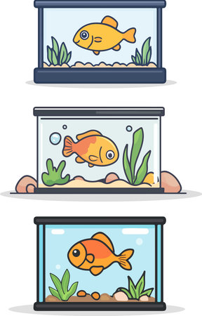 Fish in Aquarium Set - Cartoon Illustration of Fish in aquarium Setのイラスト素材