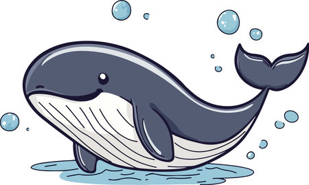 Illustration of a Cute Whale in Water with Bubblesのイラスト素材