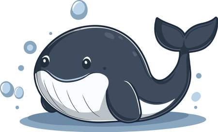 Illustration of a Cute Smiling Whale with Bubbles in the Backgroundのイラスト素材