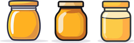 Illustration of a set of jars filled with honey on a white backgroundのイラスト素材