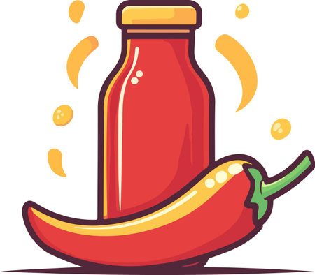 Illustration of a Hot Chili Peppers and Bottle of Ketchupのイラスト素材