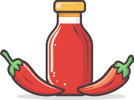 Illustration of a chili sauce bottle with chilli peppers on itのイラスト素材