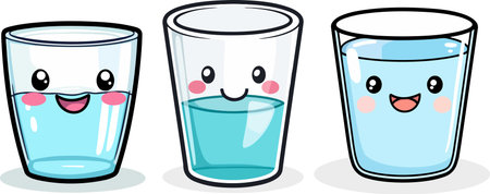 Cute cartoon glass with water. Vector illustration isolated on white background.のイラスト素材
