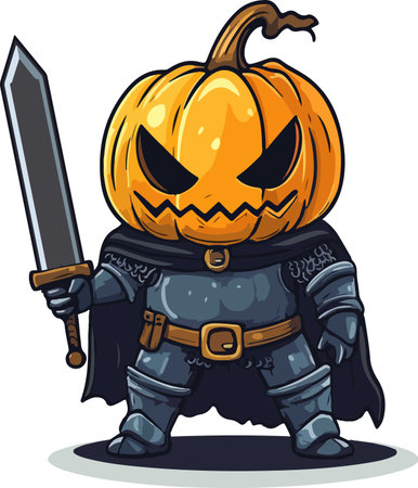 Illustration of a Halloween Pumpkin with a Sword and a Shield.のイラスト素材