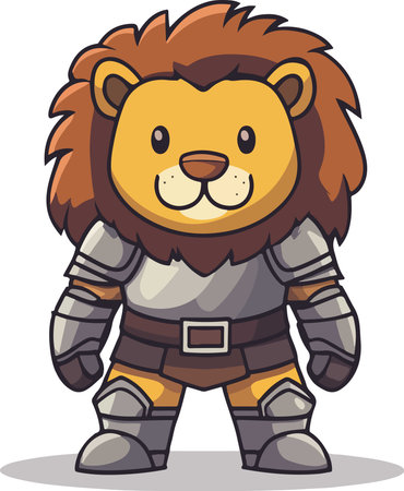 Cute Lion Warrior Cartoon Mascot Character Illustration Isolated on whiteのイラスト素材