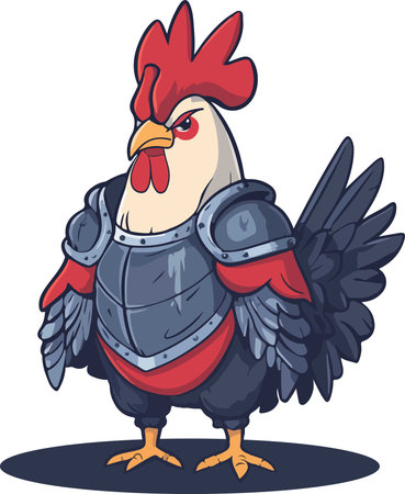 Vector illustration of a rooster wearing a helmet and holding wings.のイラスト素材