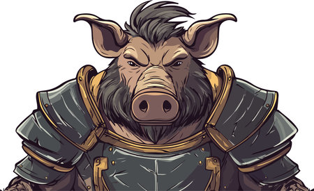 Vector illustration of a wild boar in a knight's armor.のイラスト素材
