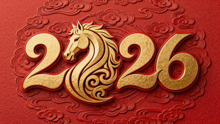 Year of the Horse. Chinese New Year of the Horse. Decorative element on red background.