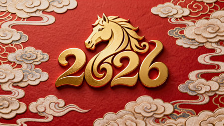 Year of the Horse, Chinese zodiac symbol on red paper background