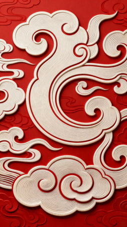 Chinese traditional paper carvings on a red background, close-upの写真素材