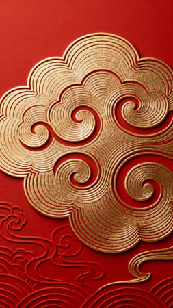 Chinese New Year decoration on red paper background, close-up.