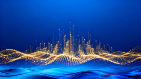 abstract blue background with a wave of glowing particles. vector illustrationの写真素材