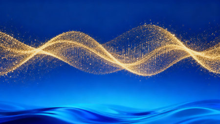 Abstract golden wave on blue background. 3d rendering, 3d illustration.