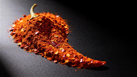 Chili pepper on black background. Spices and food ingredients.