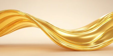 A golden, flowing ribbon or wave against a soft, neutral background. The image is highly polishedの素材