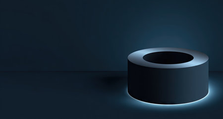 A minimalist, dark-toned illustration features a glowing ring in a moody, deep-space environmentの素材